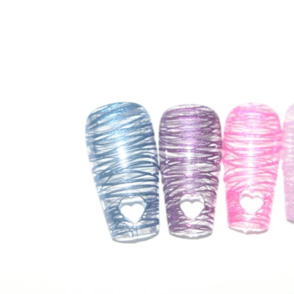 Chrome Rainbow with Heart tips- press on nail set - Picture 4 of 6